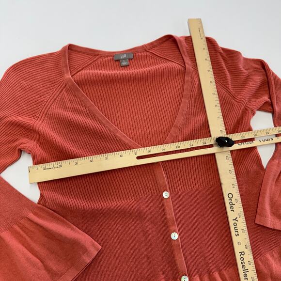 J.Jill Cardigan Women Small Orange Ribbed Knit Belle Sleeve Boho Preppy Silk - Picture 6 of 7